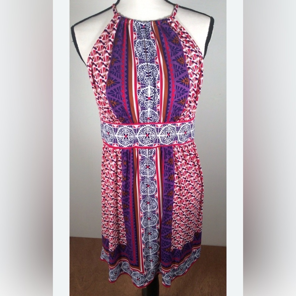 Maggy London Purple and Red Geometric Dress